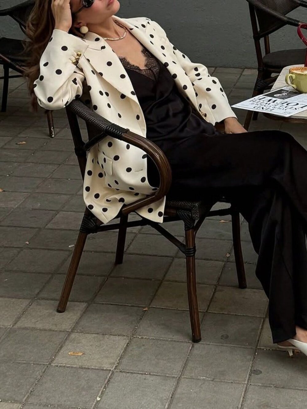 Pale Apricot Casual Women's Elegant Polka Dot Jacket - Picture 4 of 9
